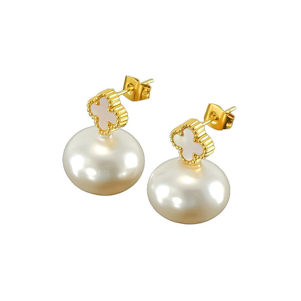 Wholesale Stud Earrings Stainless Steel Imitation Pearl Geometric Baroque Electroplated For Women