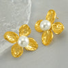 Wholesale Stud Earrings Stainless Steel Pearl Flower Electroplating Fashion Women's