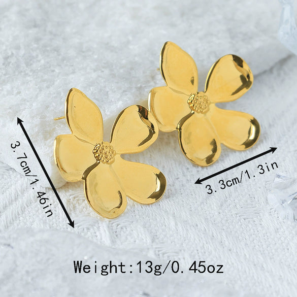 Wholesale Stud Earrings Stainless Steel Real Gold Electroplated Heavy Industry Flower Style Matte Retro
