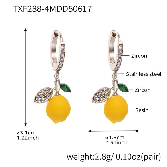 Wholesale Stud Earrings 316L Stainless Steel Resin Fruit Geometric Electroplating For Girls