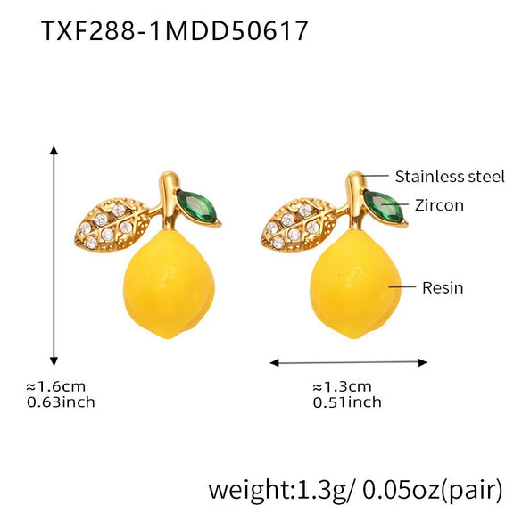 Wholesale Stud Earrings 316L Stainless Steel Resin Fruit Geometric Electroplating For Girls