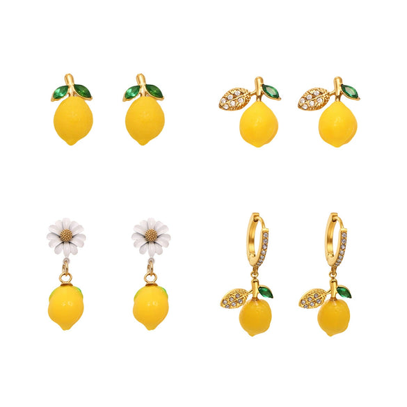 Wholesale Stud Earrings 316L Stainless Steel Resin Fruit Geometric Electroplating For Girls