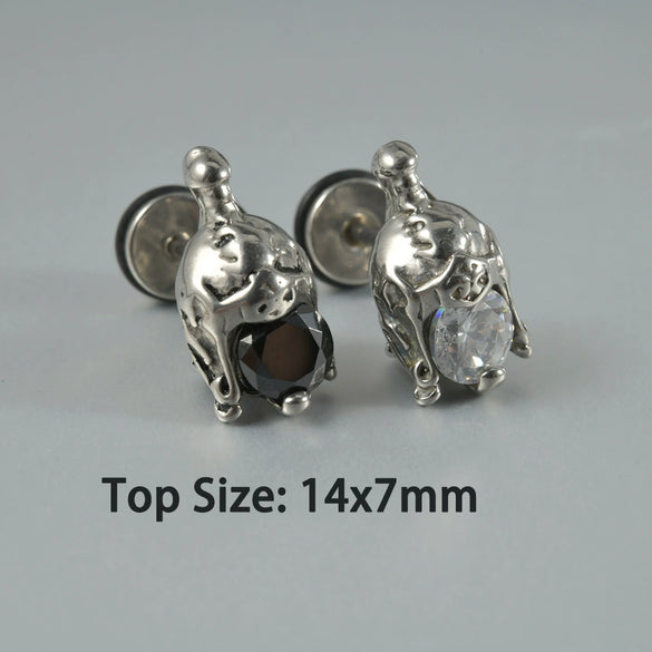 Wholesale Stud Earrings Stainless Steel Zircon Clawshaped Geometric Hip Hop Style Electroplated