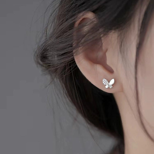 Wholesale Stud Earrings Sterling Silver Butterfly Diamondembedded Goldplated Mini Zircon Bow Animal Insect Zodiac Fairy Style For Women