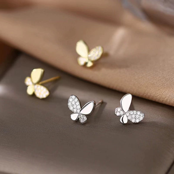Wholesale Stud Earrings Sterling Silver Butterfly Diamondembedded Goldplated Mini Zircon Bow Animal Insect Zodiac Fairy Style For Women