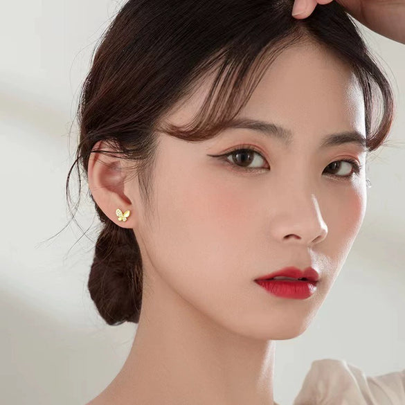 Wholesale Stud Earrings Sterling Silver Butterfly Diamondembedded Goldplated Mini Zircon Bow Animal Insect Zodiac Fairy Style For Women
