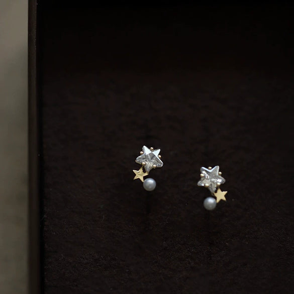 Wholesale Stud Earrings Sterling Silver Fivepointed Star Pearl Inlaid For Women Cute Style