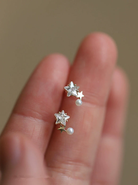 Wholesale Stud Earrings Sterling Silver Fivepointed Star Pearl Inlaid For Women Cute Style