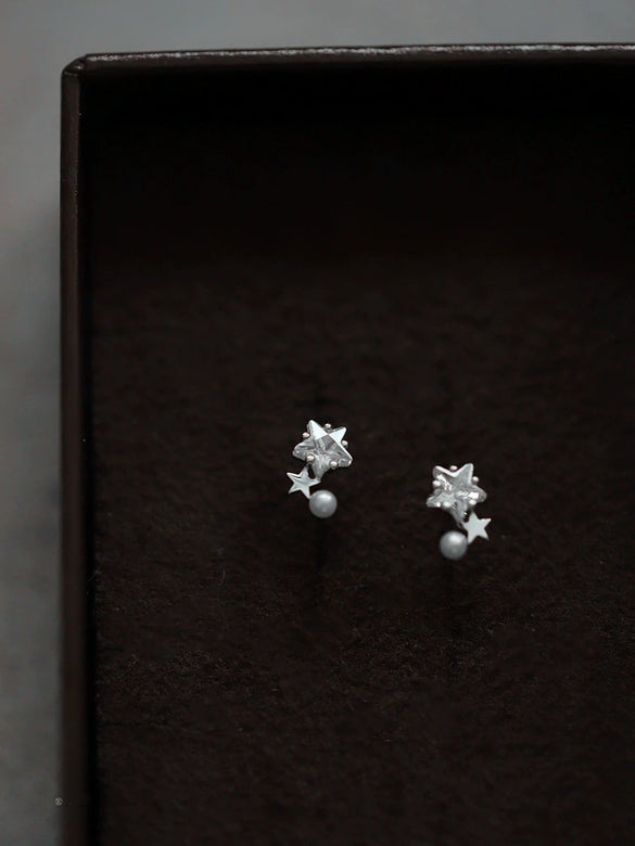 Wholesale Stud Earrings Sterling Silver Fivepointed Star Pearl Inlaid For Women Cute Style