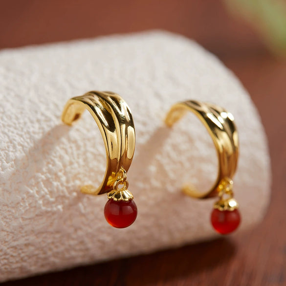 Wholesale Stud Earrings 925 Sterling Silver Inlaid With Natural Agate Lapis Lazuli Pearl Vintage Wave Style