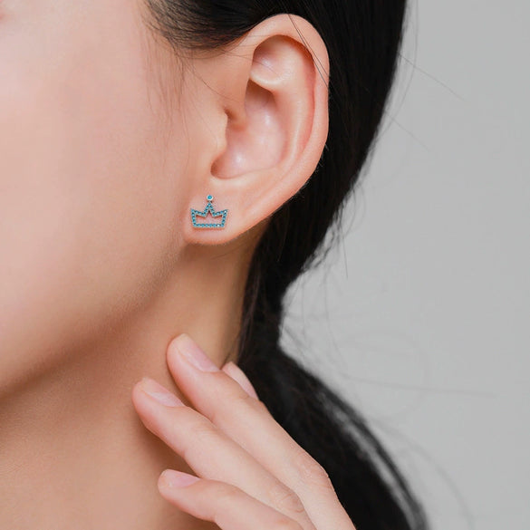 Wholesale Stud Earrings 925 Sterling Silver Retro Crown Style Micro Inlaid For Women