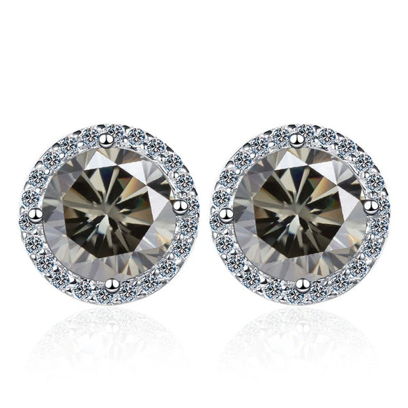 Wholesale Stud Earrings 925 Sterling Silver Round Moissanite Fourclaw Setting Simple Style