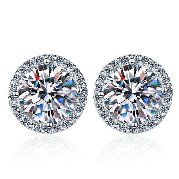 Wholesale Stud Earrings 925 Sterling Silver Round Moissanite Fourclaw Setting Simple Style