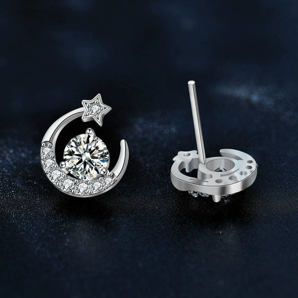 Wholesale Stud Earrings 925 Sterling Silver Star Moon Shape Micropaved Light Luxury Style