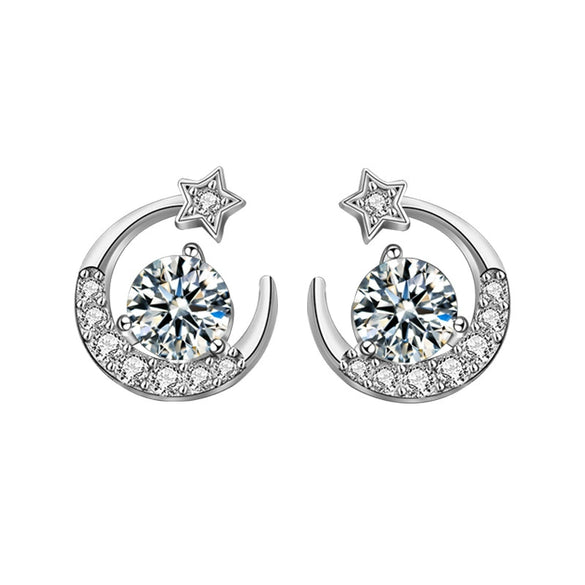 Wholesale Stud Earrings 925 Sterling Silver Star Moon Shape Micropaved Light Luxury Style