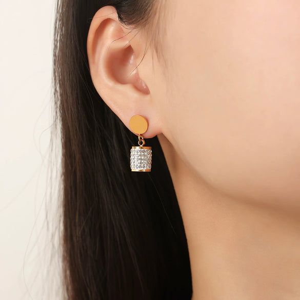 Wholesale Stud Earrings Titanium Steel Goldplated Geometric Cylindrical Long Tassel Women's Fashion