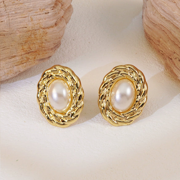 Wholesale Stud Earrings Titanium Steel Vintage Geometric Oval Electroplating Women's Jewelry