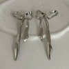 Wholesale Stud Earrings Zinc Alloy Geometric Irregular Fold Corrugated Smooth Petal Bow Style With Stainless Steel Ear Needles And Electroplating