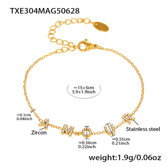 Wholesale Stylish English Letter Clavicle Necklace And Bracelet Set For Women Titanium Steel Electroplated 5A Zircon