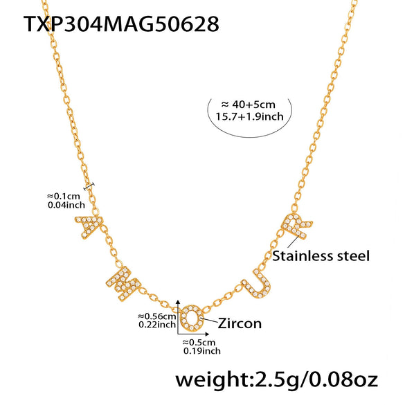 Wholesale Stylish English Letter Clavicle Necklace And Bracelet Set For Women Titanium Steel Electroplated 5A Zircon