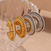 Wholesale Stylish Exaggerated Geometric Stainless Steel 18K Gold Plated Zircon Trim Threaded Hollow Earrings For Women