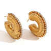 Wholesale Stylish Exaggerated Geometric Stainless Steel 18K Gold Plated Zircon Trim Threaded Hollow Earrings For Women