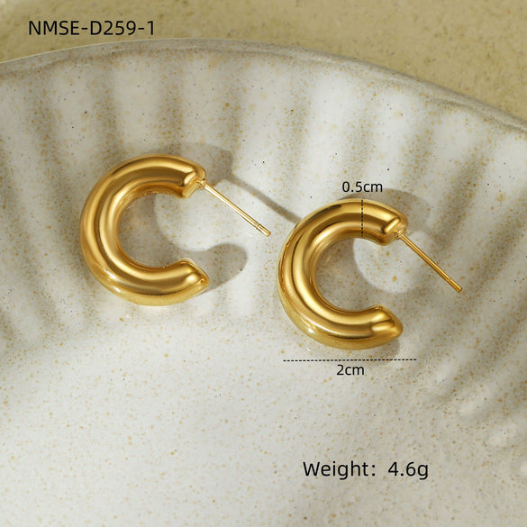 Wholesale Stylish Exaggerated Stainless Steel 18K Gold Geometric Triangle Cshaped Electroplated Women's Earrings