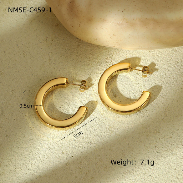 Wholesale Stylish Exaggerated Stainless Steel 18K Gold Geometric Triangle Cshaped Electroplated Women's Earrings