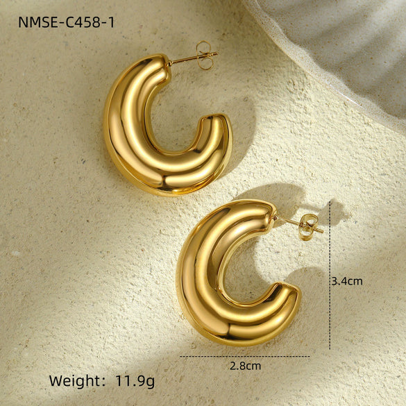 Wholesale Stylish Exaggerated Stainless Steel 18K Gold Geometric Triangle Cshaped Electroplated Women's Earrings