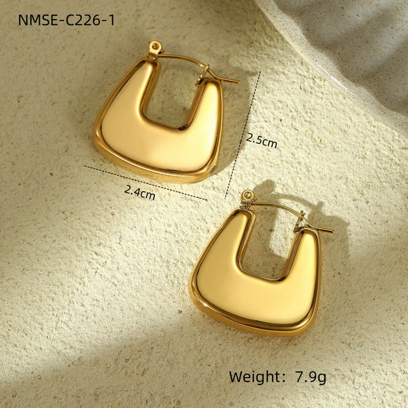 Wholesale Stylish Exaggerated Stainless Steel 18K Gold Geometric Triangle Cshaped Electroplated Women's Earrings