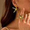 Wholesale Stylish Ocean Style Stainless Steel Colorful Oil Dripping Star Earrings And Titanium Steel Ring With Electroplating