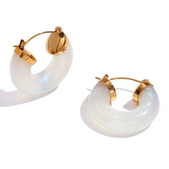 Wholesale Stylish Retro Popular Geometric Cshaped Stainless Steel Acrylic Earrings For Women 18K Gold Plated