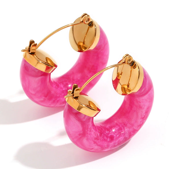 Wholesale Stylish Retro Popular Geometric Cshaped Stainless Steel Acrylic Earrings For Women 18K Gold Plated