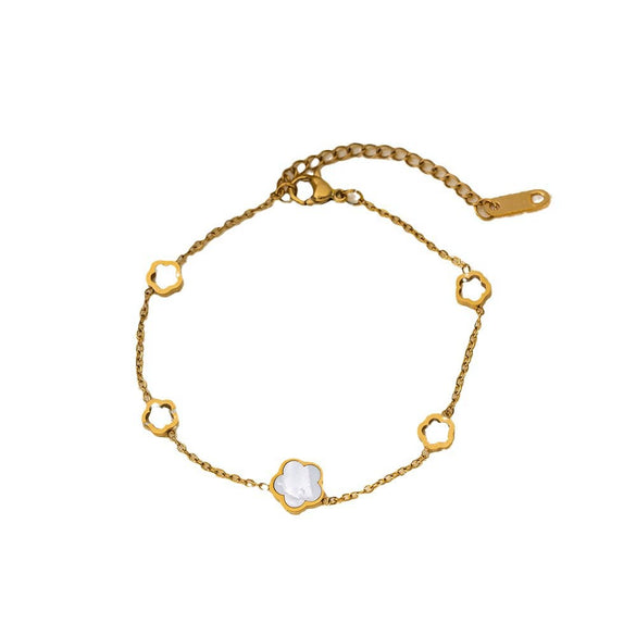 Wholesale Summer Light Luxury Fiveleaf Clover Flower Titanium Steel Electroplated Bracelet For Women