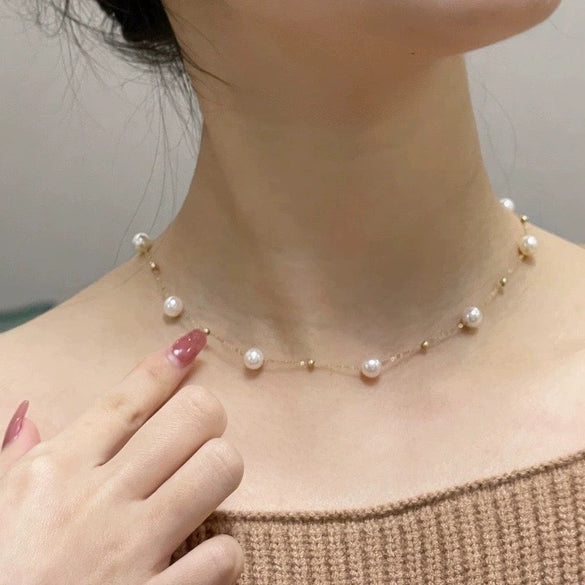 Wholesale Summer Pearl Star Geometric Necklace For Women Made Of Titanium Steel With Electroplating And O Word Chain