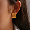 Wholesale Summer Titanium Steel Earrings In Irregular Square Shape With Striped Metallic Pattern And Electroplating Process For Women