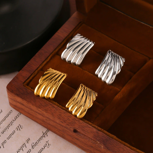Wholesale Summer Titanium Steel Earrings In Irregular Square Shape With Striped Metallic Pattern And Electroplating Process For Women