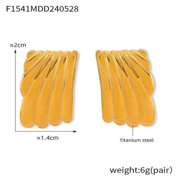 Wholesale Summer Titanium Steel Earrings In Irregular Square Shape With Striped Metallic Pattern And Electroplating Process For Women