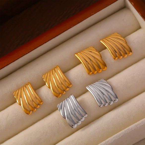 Wholesale Summer Titanium Steel Earrings In Irregular Square Shape With Striped Metallic Pattern And Electroplating Process For Women