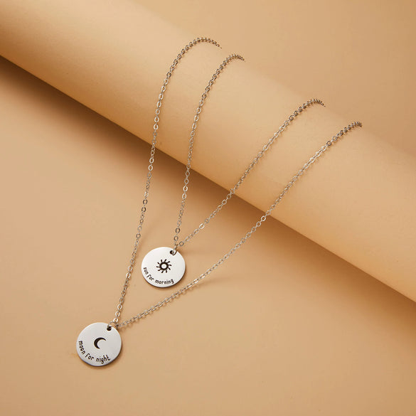 Wholesale Sun Moon Star Hollow Couple Necklace Set In Stainless Steel With Electroplating Alloy Resin Pendant And O Chain