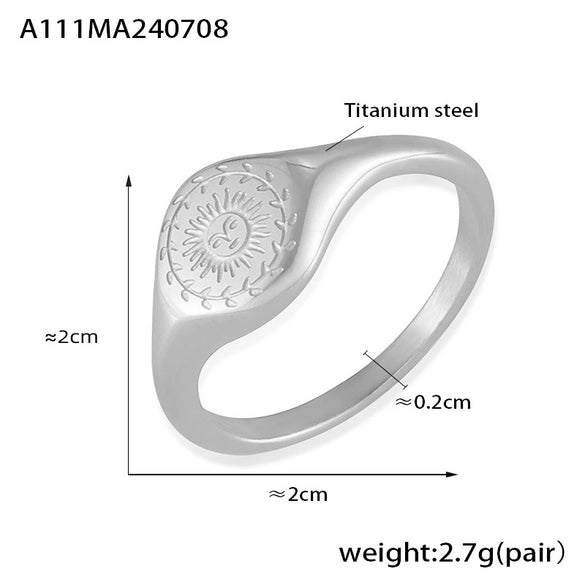 Wholesale Sun Pattern Surface Carving Simple Retro Design Women's Ring Titanium Steel 18K Gold Plated Electroplating