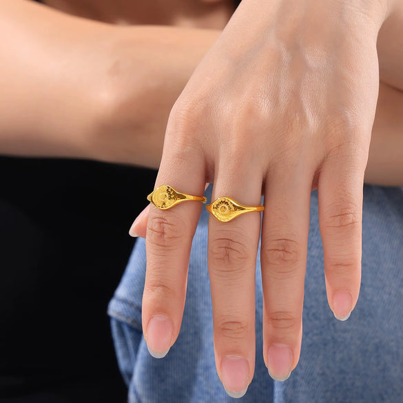 Wholesale Sun Pattern Surface Carving Simple Retro Design Women's Ring Titanium Steel 18K Gold Plated Electroplating