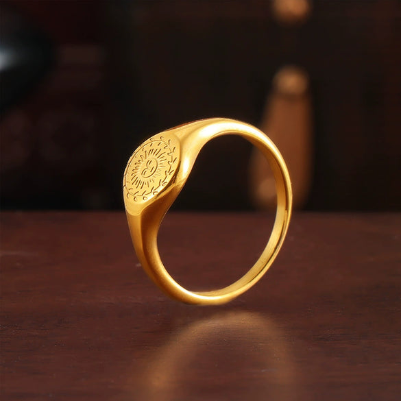 Wholesale Sun Pattern Surface Carving Simple Retro Design Women's Ring Titanium Steel 18K Gold Plated Electroplating