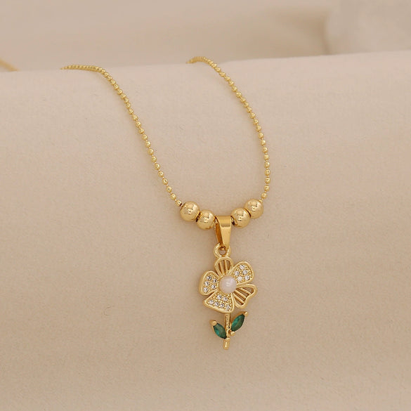 Wholesale Sunflower Pendant Necklace Light Luxury 18K Plated Copper Floral Pastoral Style Jewelry