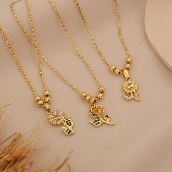 Wholesale Sunflower Pendant Necklace Light Luxury 18K Plated Copper Floral Pastoral Style Jewelry