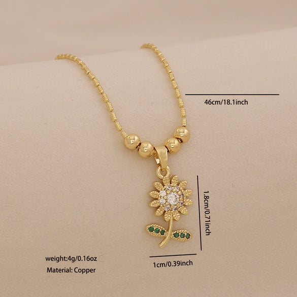 Wholesale Sunflower Pendant Necklace Light Luxury 18K Plated Copper Floral Pastoral Style Jewelry