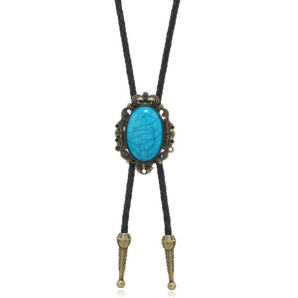Wholesale Sweater Chain Bolo Tie Retro Vintage Style Artificial Leather Crown Alloy Inlaid Pendant Necklace With Plaid Pattern