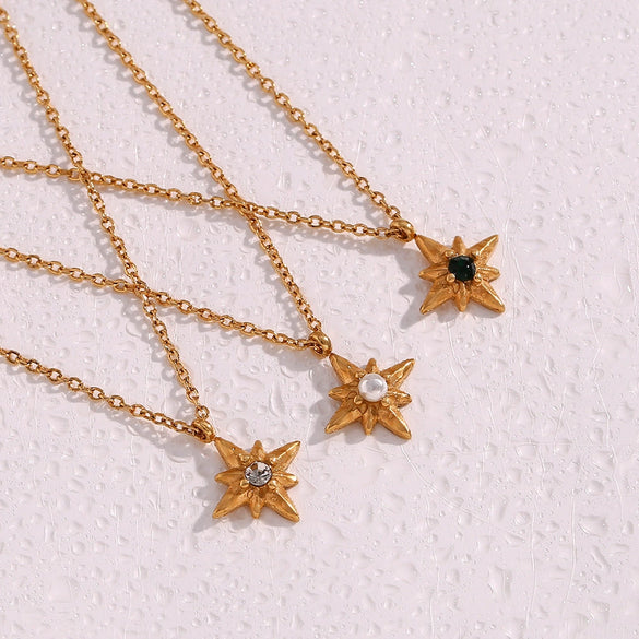 Wholesale Sweater Chain Jewelry Stainless Steel Geometric Eightpointed Star Pendant Necklace For Women