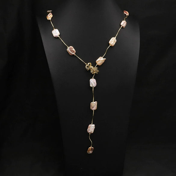 Wholesale Sweater Chain Natural Freshwater Pearl Retro Long Necklace With 18K Gold Plating Color Protection