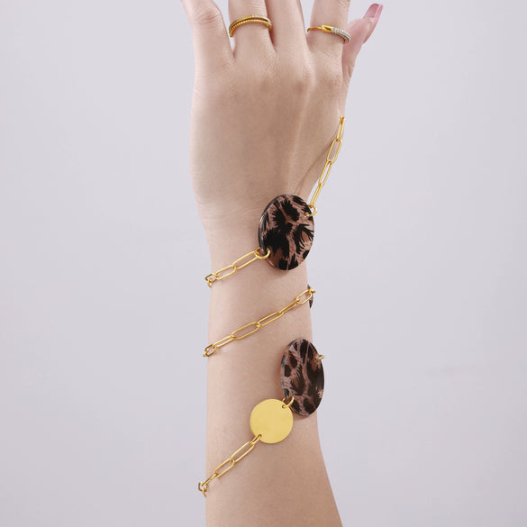 Wholesale Sweater Necklace Stainless Steel Acrylic Leopard Print Round Electroplated Light Luxury Style Women's Accessories